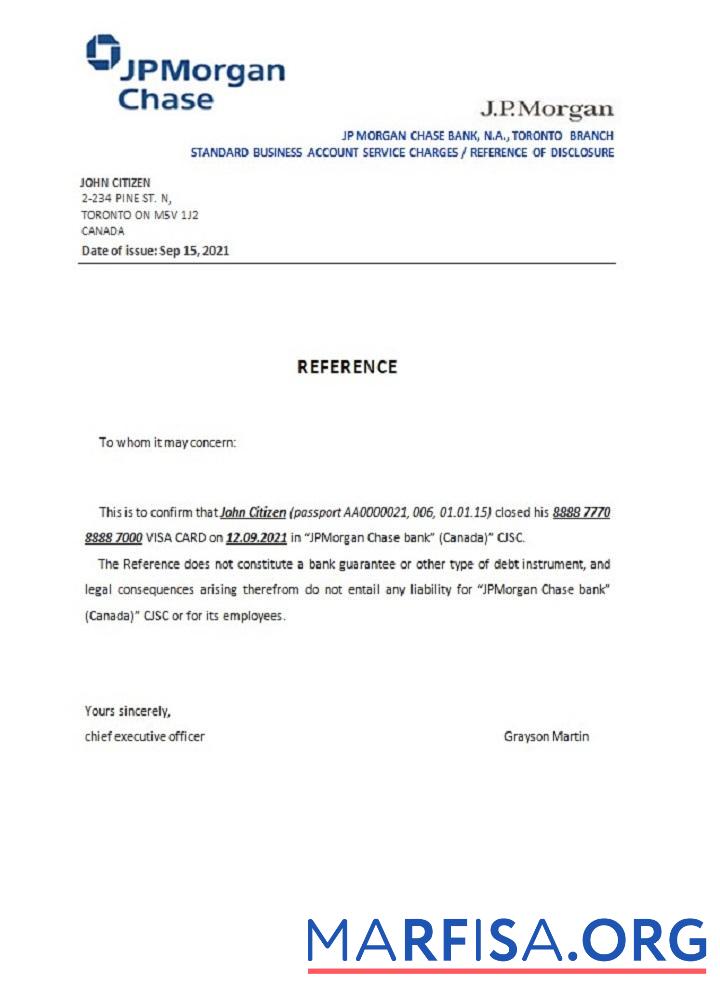 Downloadable Canada JP Morgan Chase closure reference example